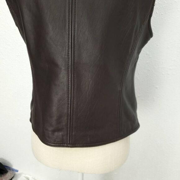 Vintage LIZ CLAIBORNE Lambskin Leather Chocolate Brown Moto  Zip Vest - Picture 3 of 11